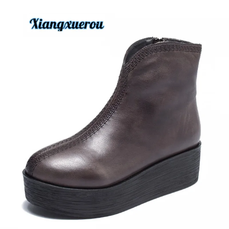 

Xiangxuerou 2018 autumn/winter new muffin casual elegant leather boots for women