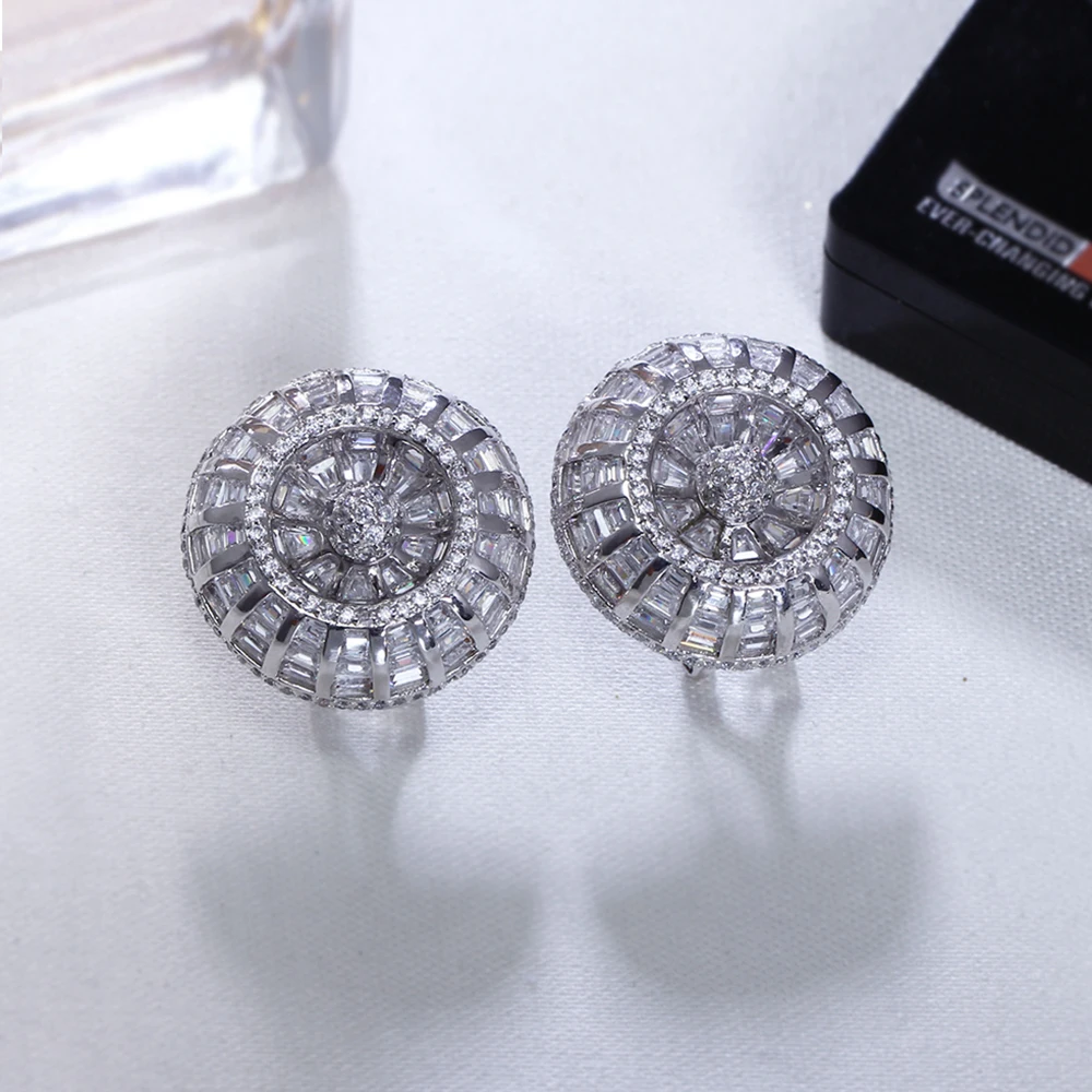 Big latest designer stud earrings with AAA CZ crystal zirconia White and gold color high quality jewelry earring for women