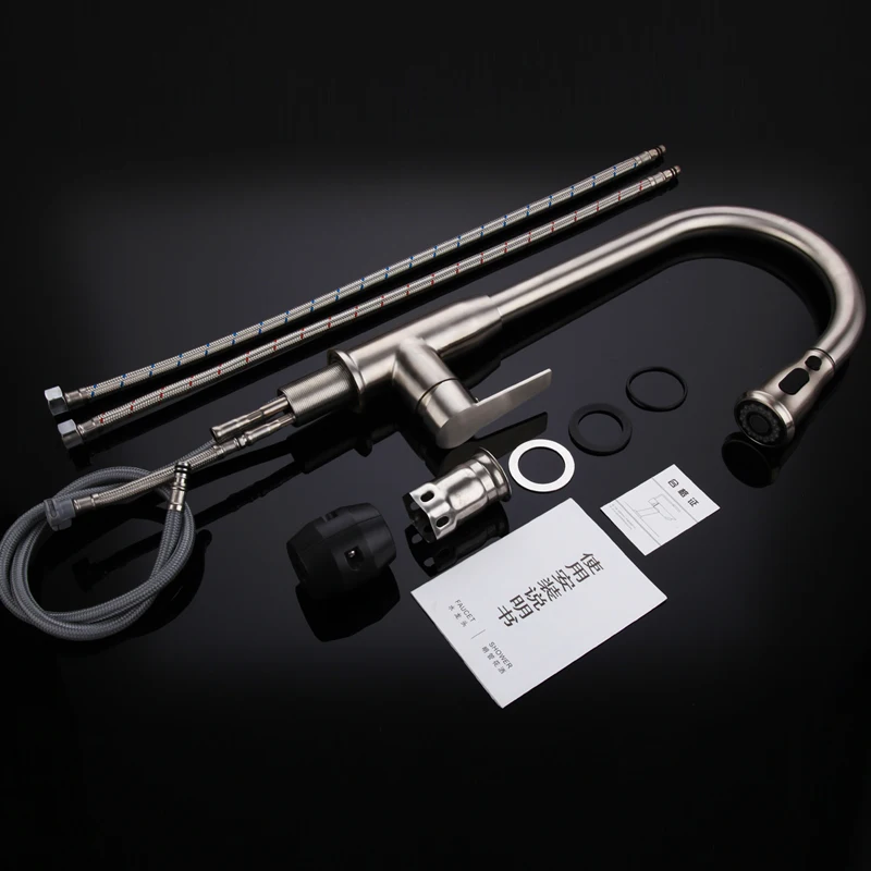 Pull Out Kitchen faucet 2 Functions Sink Mixer Faucet Pull Out Double Sprayer Nozzle Hot Cold Mixer Water Taps Brushed Finish