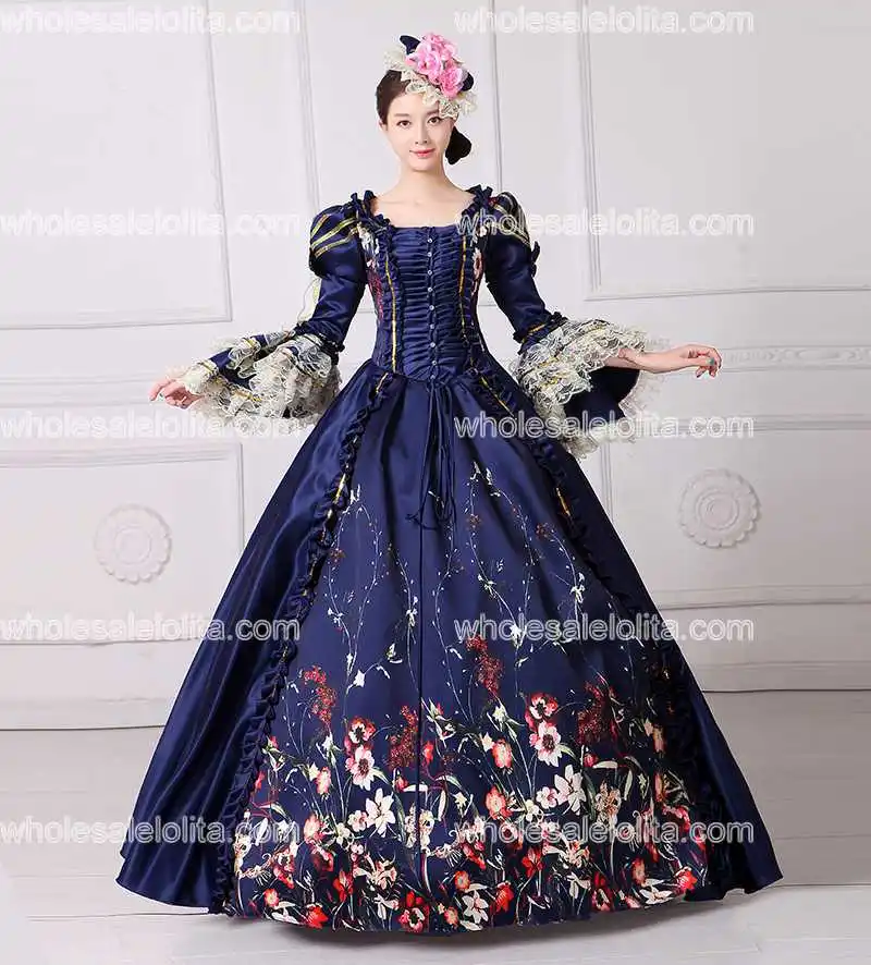 Новое Брендовое синее кружевное платье с принтом Marie Antoinette платье для бала-маскарада средневековое Южное платье Rococo Belle театральная одежда - Цвет: image color