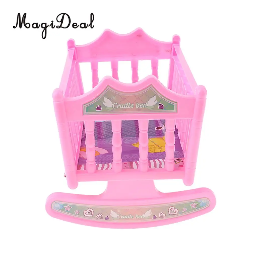 Cute Baby Doll Rocking Bed Bedroom Furniture Accessory for 20cm Dolls Toy Pink