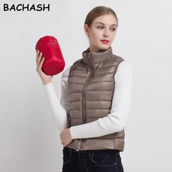 

Bachash 2020 Winter New 90% White Vest Stand Collar Warm Slim Zipper Women Fashion Short Jacket 12 Colors Black Red S-3XL