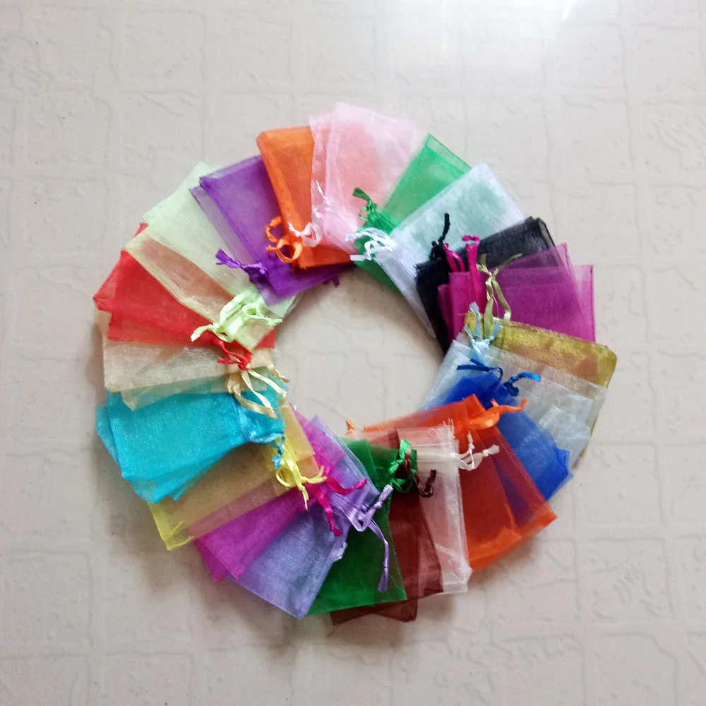 

Мешочки из органзы для ювелирных украшений, Подарочные пакетики на шнурке для свадьбы, Женская дорожная Сумочка для хранения ювелирных изделий, 5 х7 см, 100 шт.