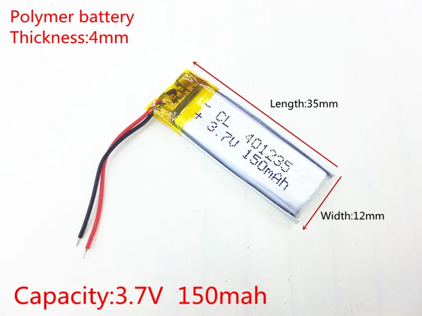 401235 3,7 V 150mAh литий-ионный полимерный аккумулятор для bluetooth гарнитуры браслет наручные часы ручка gps PSP, PDA MP3/MP4 MP5 041235