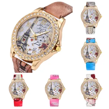 

Vintage Paris Eiffel Tower Women Fashion Watch Crystal Leather Quartz Wristwatch Relogio Masculino Dropship F513