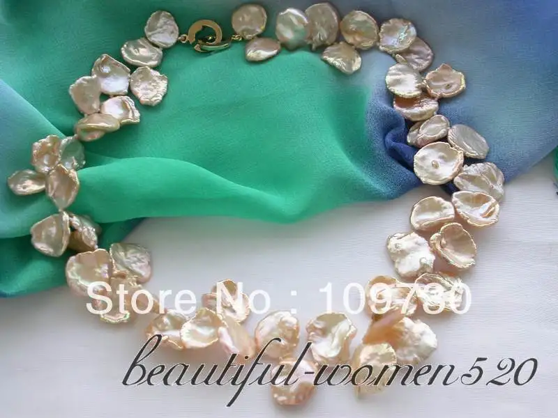 

Jewelry 00896 Nice 17" 20mm foliage pink keshi reborn pearl necklace