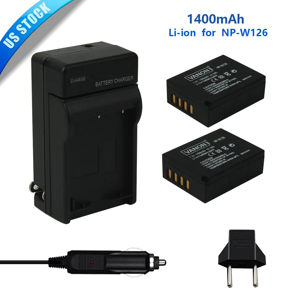 VANON 2 pack + Зарядное устройство NP W126 7 В 1400 мАч литий ионный Перезаряжаемые Камера