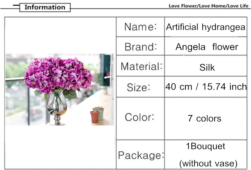 Имитация букета 5 голов большая Гортензия шелковая Гортензия стол для офиса дома отеля вечерние украшения искусственный цветок для свадьбы принадлежности