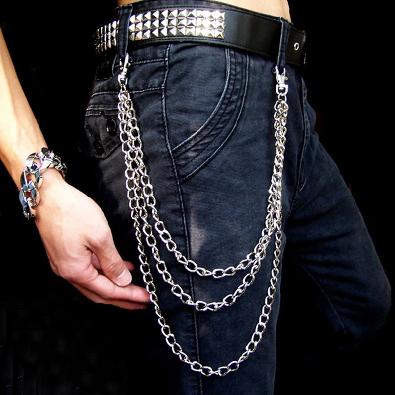 

Fashion Men Jewelry Jean Wallet Chain 3 Layer Waist Punk Hook Silver Trousers Pant Belt Chain Jewelry Keychain Pant Chain J227