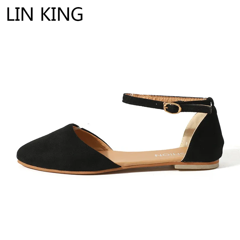 

LIN KING Ankle Strap Women Flats Shoes Buckle Pointed Toe Ladies Casual Shoes Comfortable Big Size Single Shoes Zapatos De Mujer