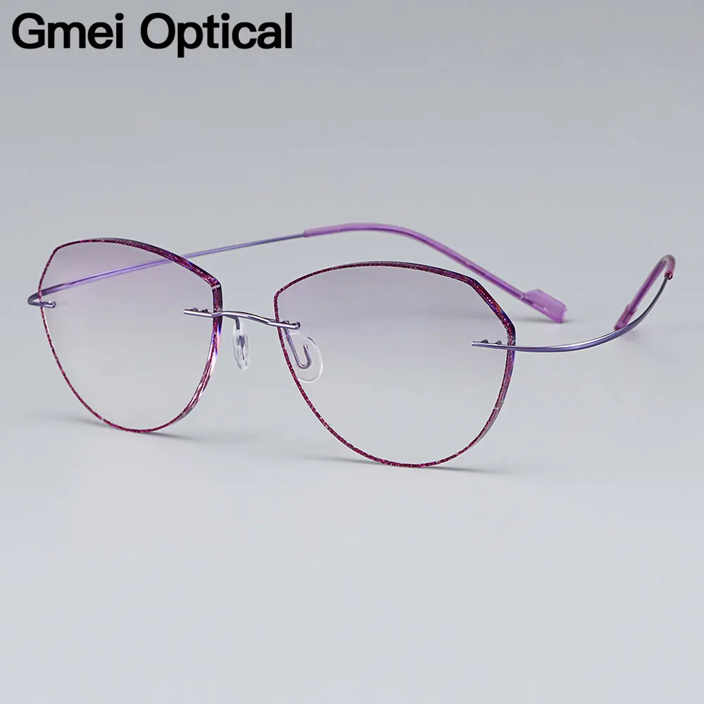 Gmei Bingkai Kacamata Tanpa Bingkai Wanita Paduan Titanium Ungu Ultraringan Klasik Optik Dengan Lensa Plano Warna Ungu Gradien T80897 Wanita Eyewear Frame Aliexpress