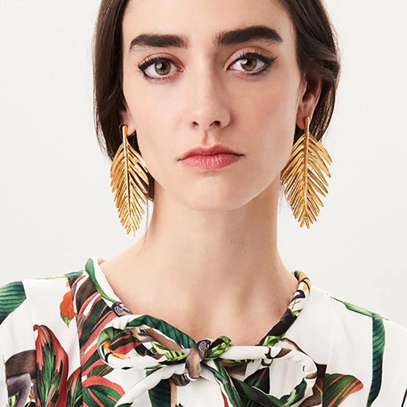 

Hot New Boho Statement Gold Leaves Drop Earrings Pendientes Mujer Jewelry Long Dangle Earrings For Women