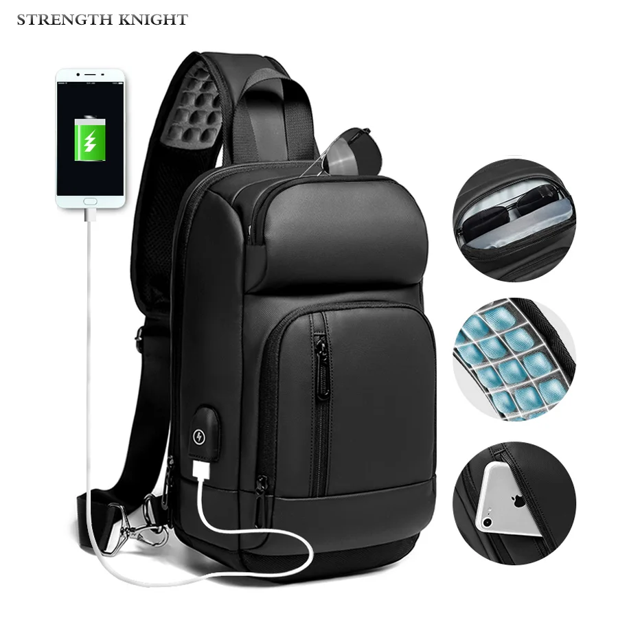 

Multifunction Crossbody Bags Men USB Charging Chest Pack Short Trip Messengers Chest Bag Water Repellent Shoulder Bag Male