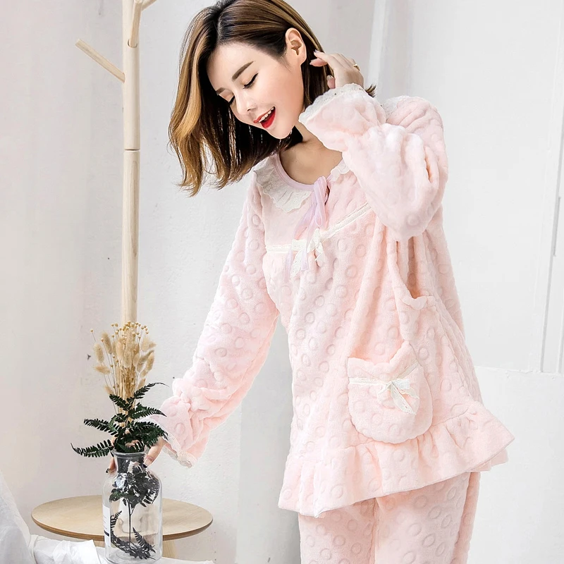 

Maternity Breastfeeding Nursing Nightgowns Pregnant women pajamas pregnancy winter Warm Flannel 2 pcs/set Long Sleeve Clothing