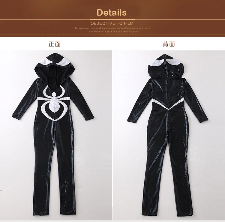 Spiderman Women Costume Black Spider Zentai Suit Sexy Women Halloween Costume 2017 Ladies Hood Venom Spider Jumpsuit (4)