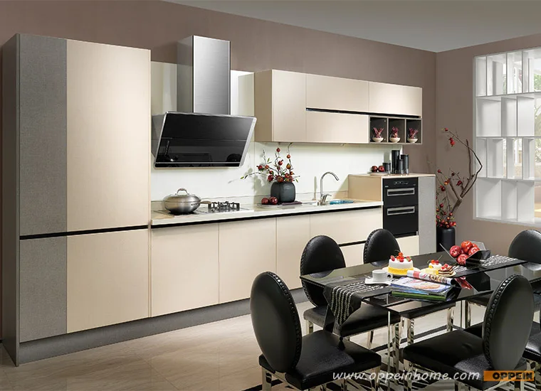 Oppein Moderne Gris Beige Melamine Bois Meubles De Cuisine Op14