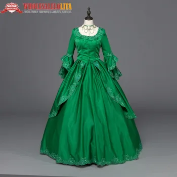 

Top!!Burgundy Marie Antoinette Renaissance Dress Christmas Ball Gown Steampunk Reenactment Theatre Clothing Gold Lace Decoration