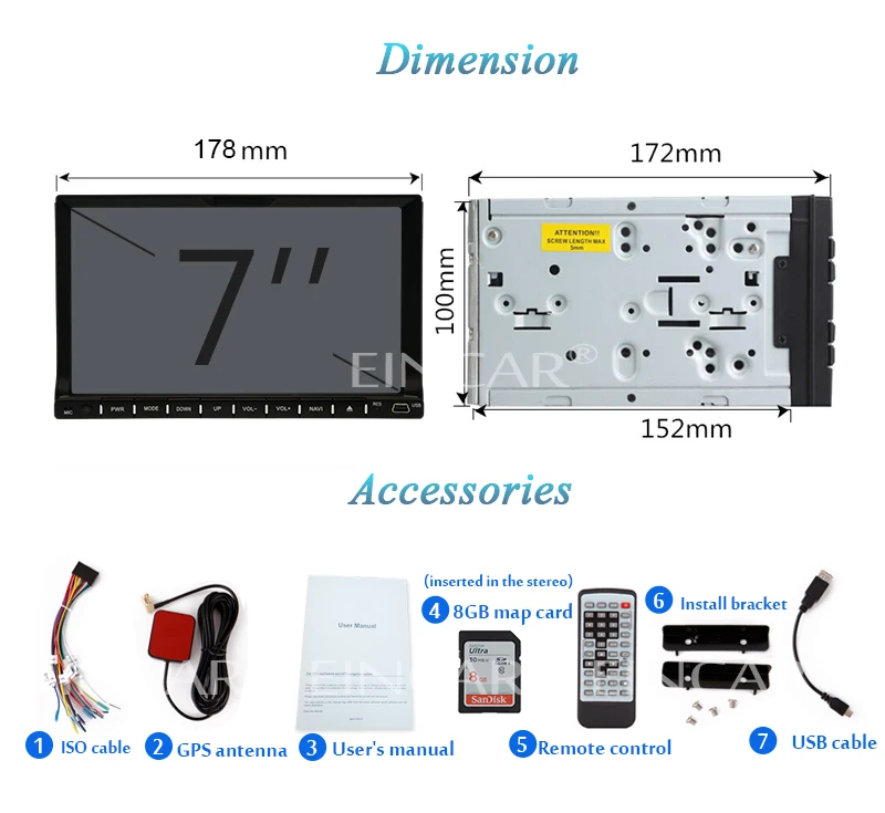 Best 7inch 2 Din Car DVD Player touch screen 2 Din GPS Car Stereo Navigation In Dash Bluetooth FM Radio Audio Steering Wheel free gps 27