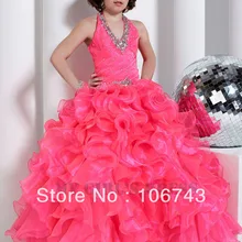 Горячее надувательство бальное платье Dance Party Принцесса Платье Формальный Свадьба красный органзы Цветок Девочки Платья pageant платья