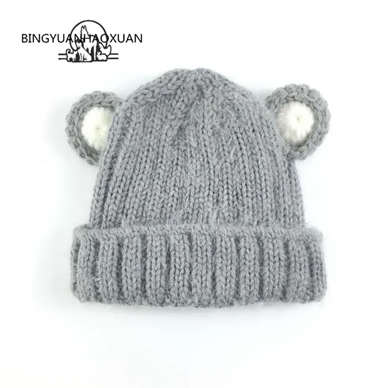 

BINGYUANHAOXUAN Baby Hat Ball Ears Children Skullies Beanie Girl Boy Winter Warm Cap Knitted Hat Photography Accessories