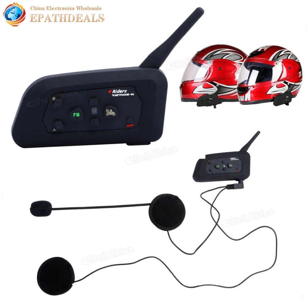 V4 BT Multi Interphone Wireless Bluetooth Intercom Waterproof FM Motorcycle Helmet Headset Headphone Communicator 4 Riders