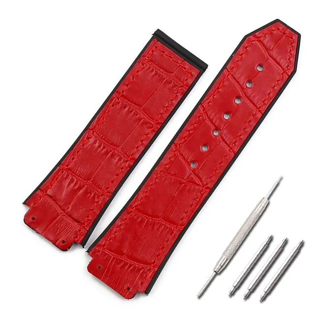Red mad cowhide strap watch accessories for HUBLOT series 19mmx25mm sports waterproof rubber strap men and women style2