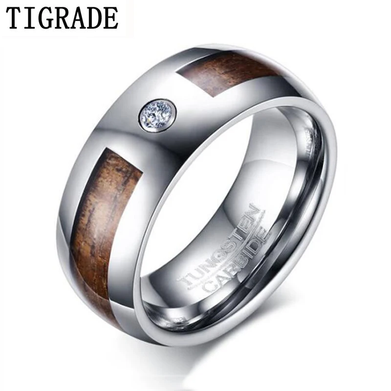 

Tigrade Wood Inlay Men Rings 8mm Tungsten Carbide Anillos Para Hombres Vintage Wooden Ringen Wedding Engagement Jewelry Personal