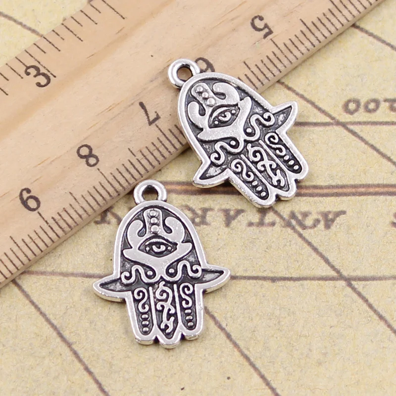 

8pcs/lot Charms hamsa palm fatima hand protection 24x19mm Antique Silver Pendants Making DIY Tibetan Silver Finding Jewelry