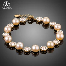 Azora, золотые розовые имитация жемчуга и крошечные Stellux Австрийские хрустальные цветы Альтернативная теннисная цепочка браслеты TS0154