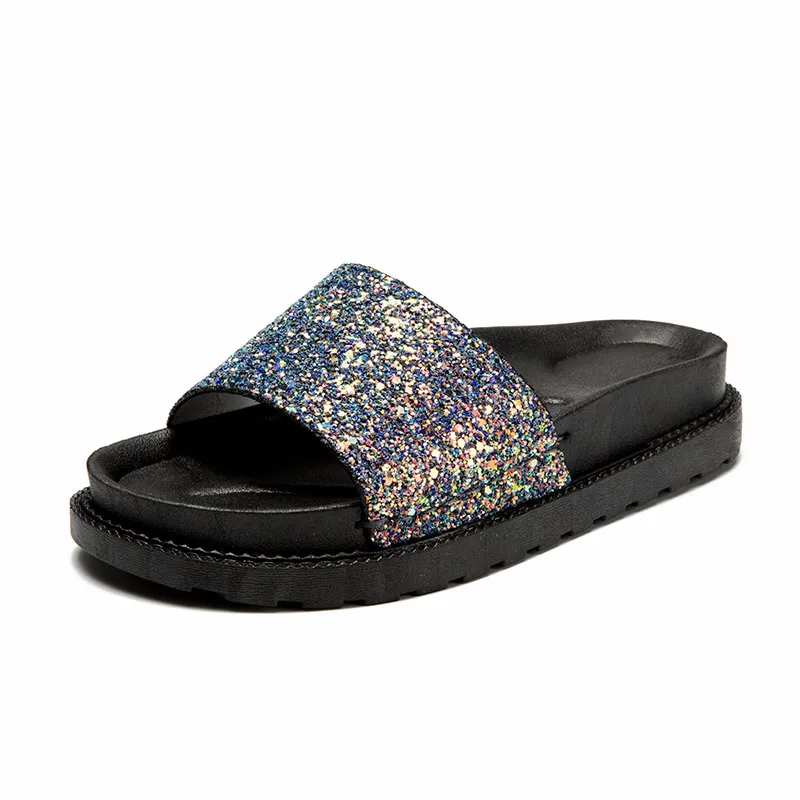 

2018 Women Summer Home Slippers Flip Flops Bling Sandals Glitter Sandals Platform Peep Toe Ladies Shoes zapatos mujer T180808F
