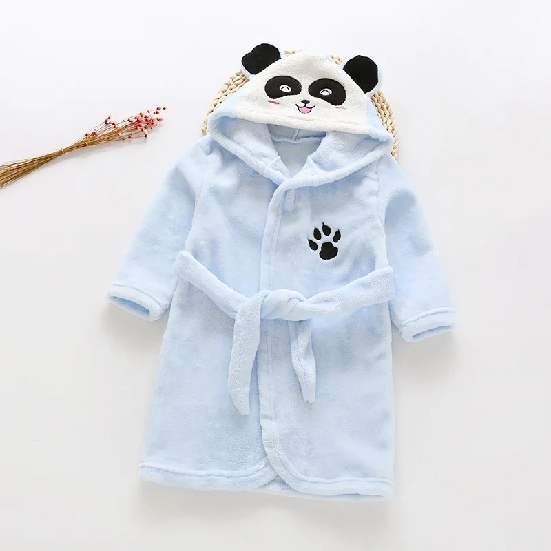 Light Blue-Panda Осенне-зимняя детская одежда для сна фланелевый теплый Халат с капюшоном, детские пижамы для мальчиков и девочек, прекрасные животные из мультфильмов, халаты - Цвет: Light Blue-Panda