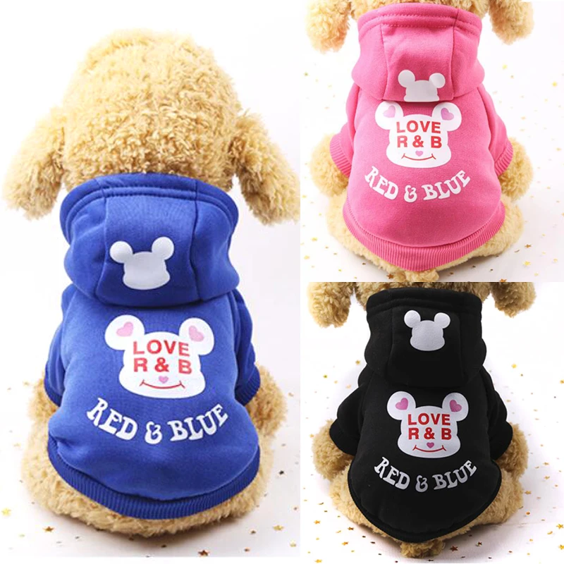 

Casual Fleece Pet Clothes Sweatshirt Hoodie Bear Print Small Dog Clothing Solid Cat Products Apparel Button Puppy Y277