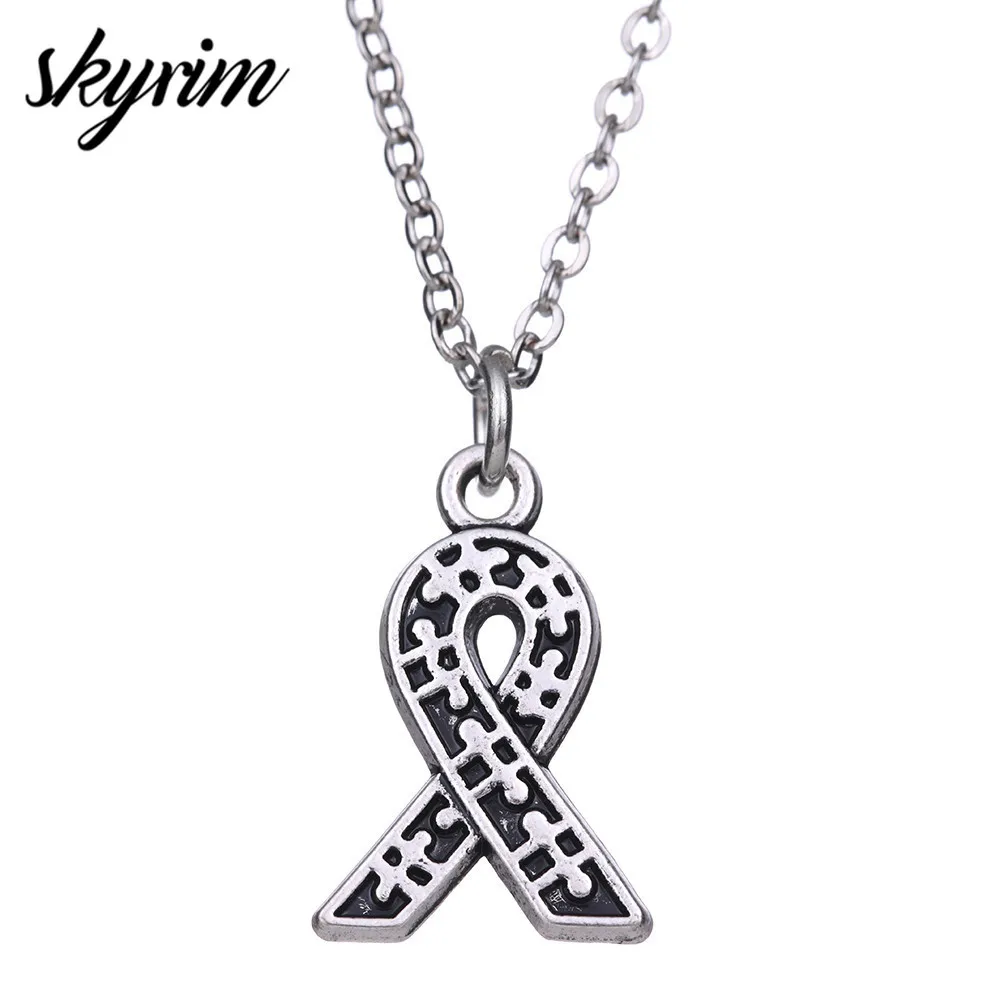 

Skyrim Sliver Crystal Cancer Ribbon Awareness Charm Necklace for Jewelry Making Puzzle Piece Autism Awareness Pendant Gift