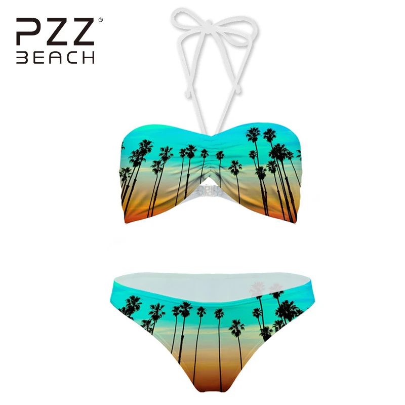 

Sexy Push Up Swimwear Women Halter Bikini Set Palm Pattern Female Bathing Suits Biquini Brazilian Bikinis Monokini