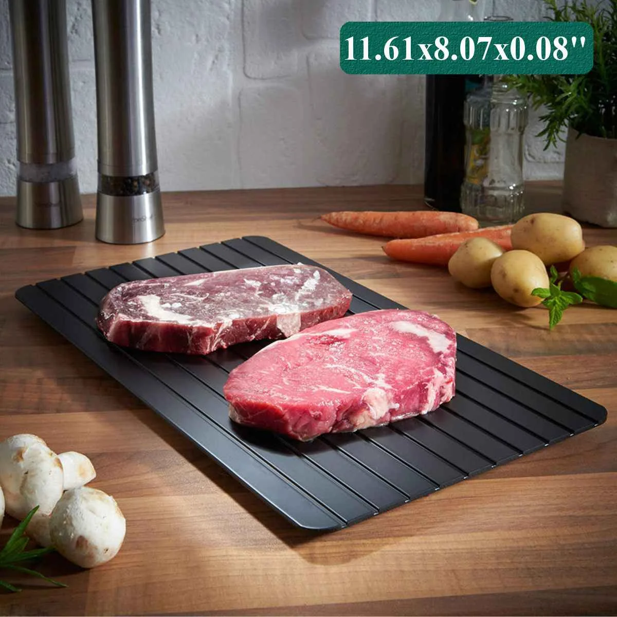

Aluminum Fast Defrosting Tray Defrost Frozed Meat Food Quick Black Size Keep Food Nutrition Fresh Safest Way 29.5x20.5x0.2cm