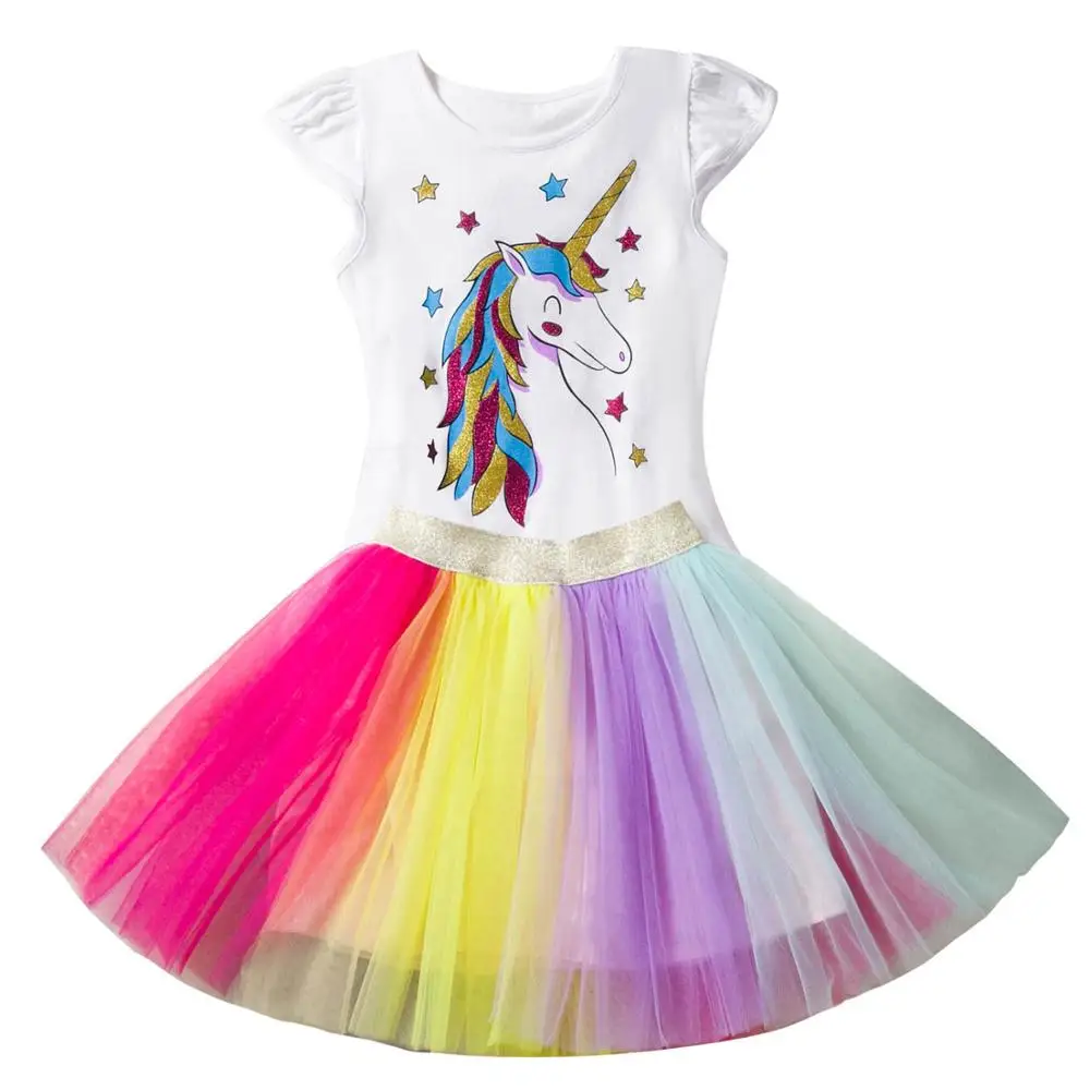 Для девочек с единорогом вечерние платье летняя детская Костюмы принцессы для маленьких девочек милые Костюм с балетной юбкой Детские платья Одежда От 3 до 7 лет - Цвет: as Pictured