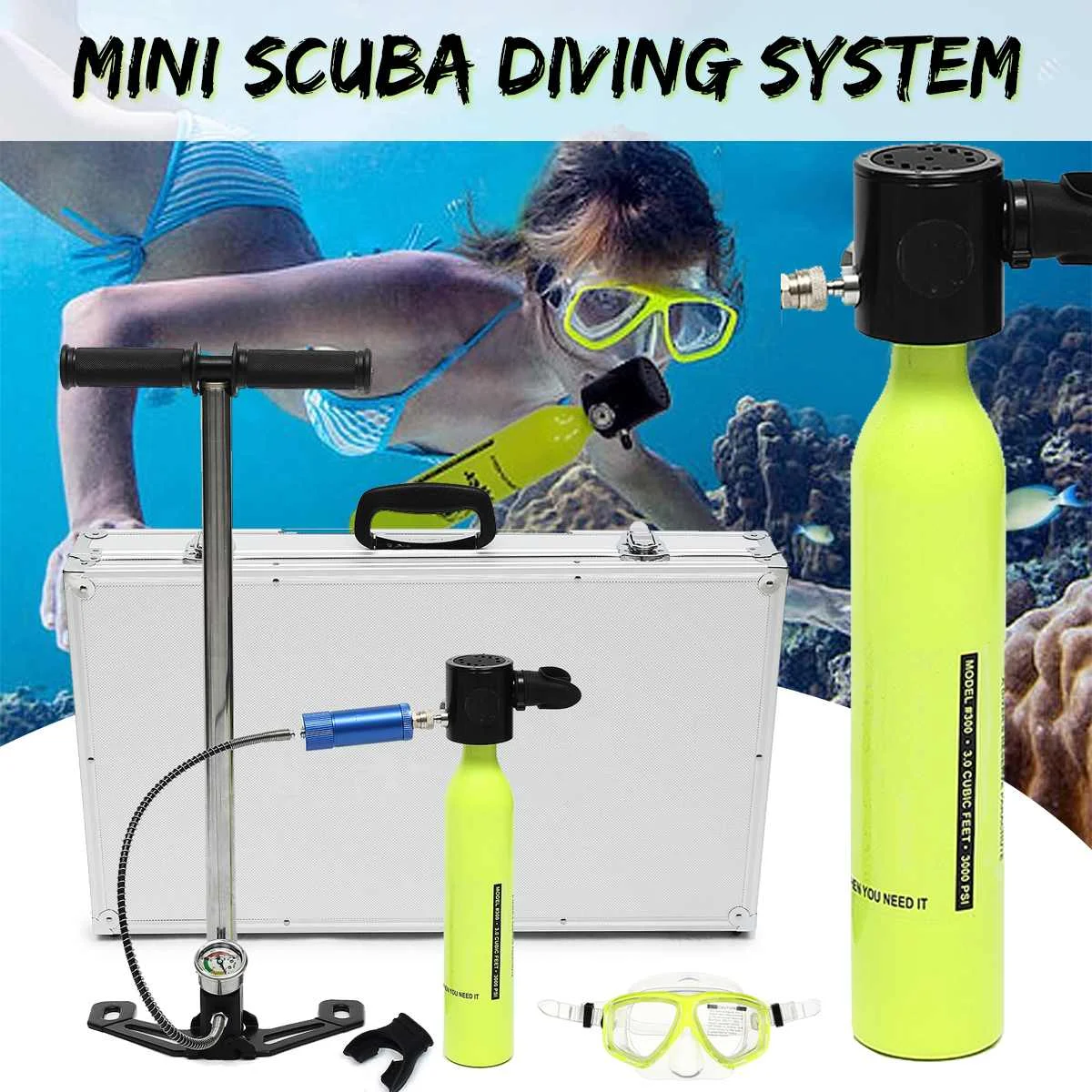 

Portable Oxygen Cylinder Diving Reserve Air Tanks Mini Scuba Equipment kit Hand Pump+Respiratoor +Adapter+Mask