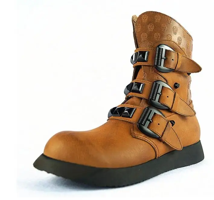 

2018 new men boots real leather winter outdoor desert shoes motorcycle boots Retro design fashion mid calf boot 38-46 buckle