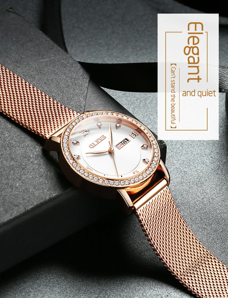 OLEVS Элитный бренд дамы кристалл часы женские классические водостойкие розовое золото модный браслет с кристаллами подарок ко Дню Святого