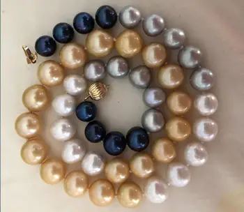 

elegant 11-13mm south sea round multicolor pearl necklace 18inch 925s KKK