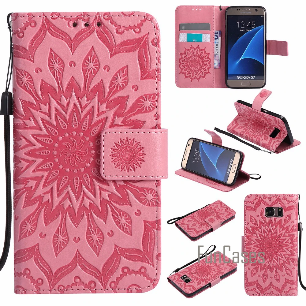 Embossed Pattern Case sFor fundas Samsung Galaxy S7 Edge coque / + Card Holders sum sung | Мобильные телефоны и