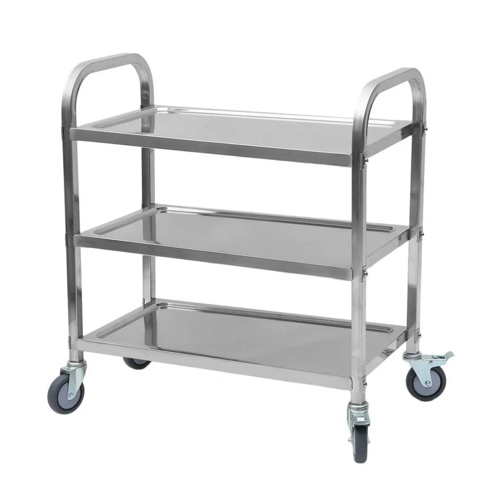 

Home Restaurant Kitchen Catering Serving Trolley Cart 3-Tiers Stainless Steel Organizer Container Rolling Trolley Storage Cart