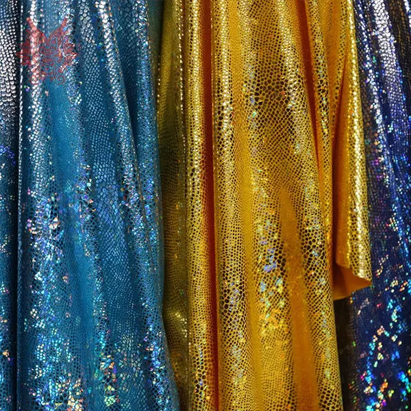 

Snake skin pattern 2 Way stretchy Multi-color polyester spandex fabric with bronzed for stage custom usage DIY tissue SP894