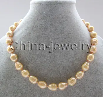 

Z46YE46 FREE shipping> >>>17.5 " 13-14mm gold rice shape freshwater pearl necklace - gold plated clasp