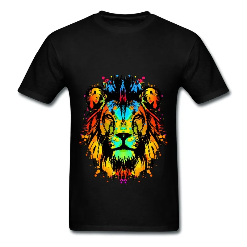 New 2014 men t shirt Fashion Regular Technicolor lion King t-shirt o-neck Short Sleeve Tee 100% cotton | Мужская одежда