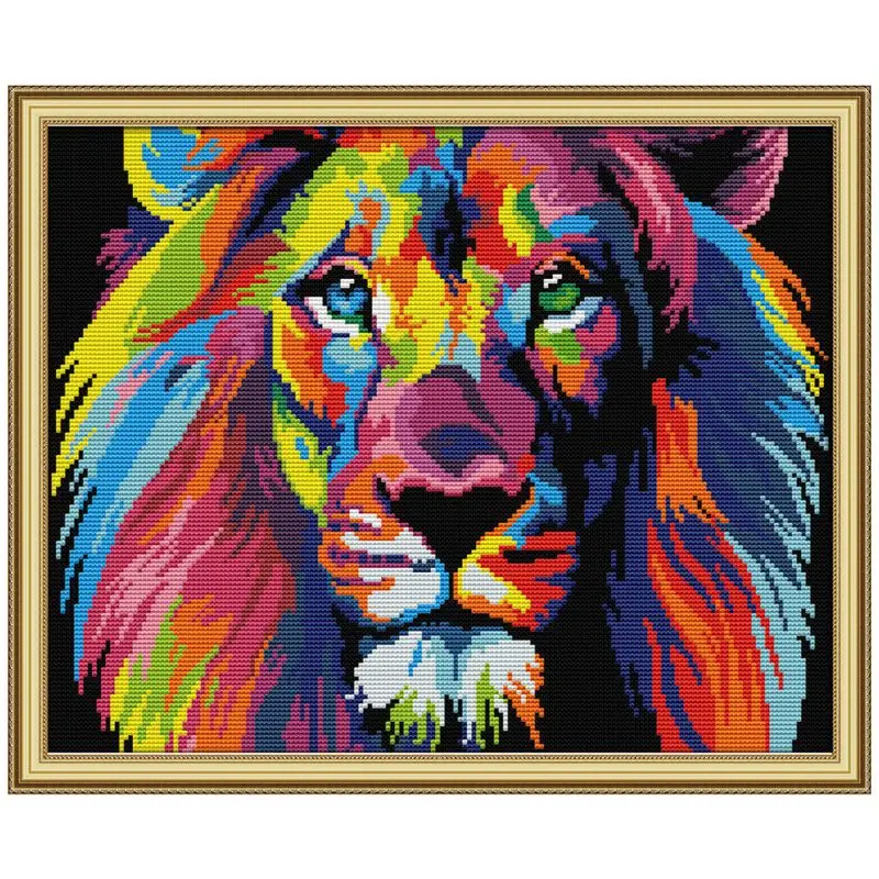 

Colorful Lion DIY Handmade Needlework Counted 14CT Printed Cross Stitch Embroidery Kit Set Home Decoration