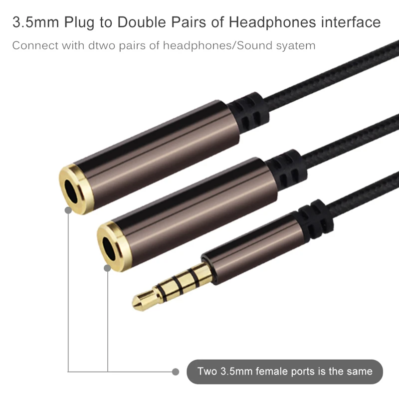 Плетение наушников Share шнур адаптера 3,5 мм аудио Aux штекер 2 Женский кабель-удлинитель для наушников подключенный линейный разветвитель дистрибьютор