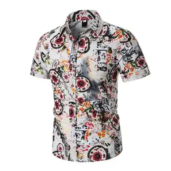 Пляжные Для Мужчин's Повседневное рубашки хлопок полиэстер летний Цветочный принт отложным Рубашка с короткими рукавами отпуск мужской