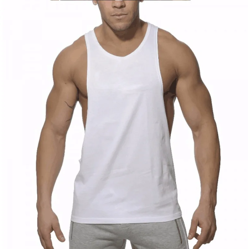 Бренд большой разрез хлопок Рубашка без рукавов на бретелях Мужчины Фитнес рубашка мужская Синглетный Повседневная Бодибилдинг Большие размеры жилет - Цвет: white