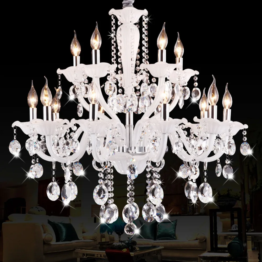

White Chandelier Lighting for Dining Room Modern Crystal Classical Bedroom Hanging Chandelier Crystals Chain Crystal Lighting